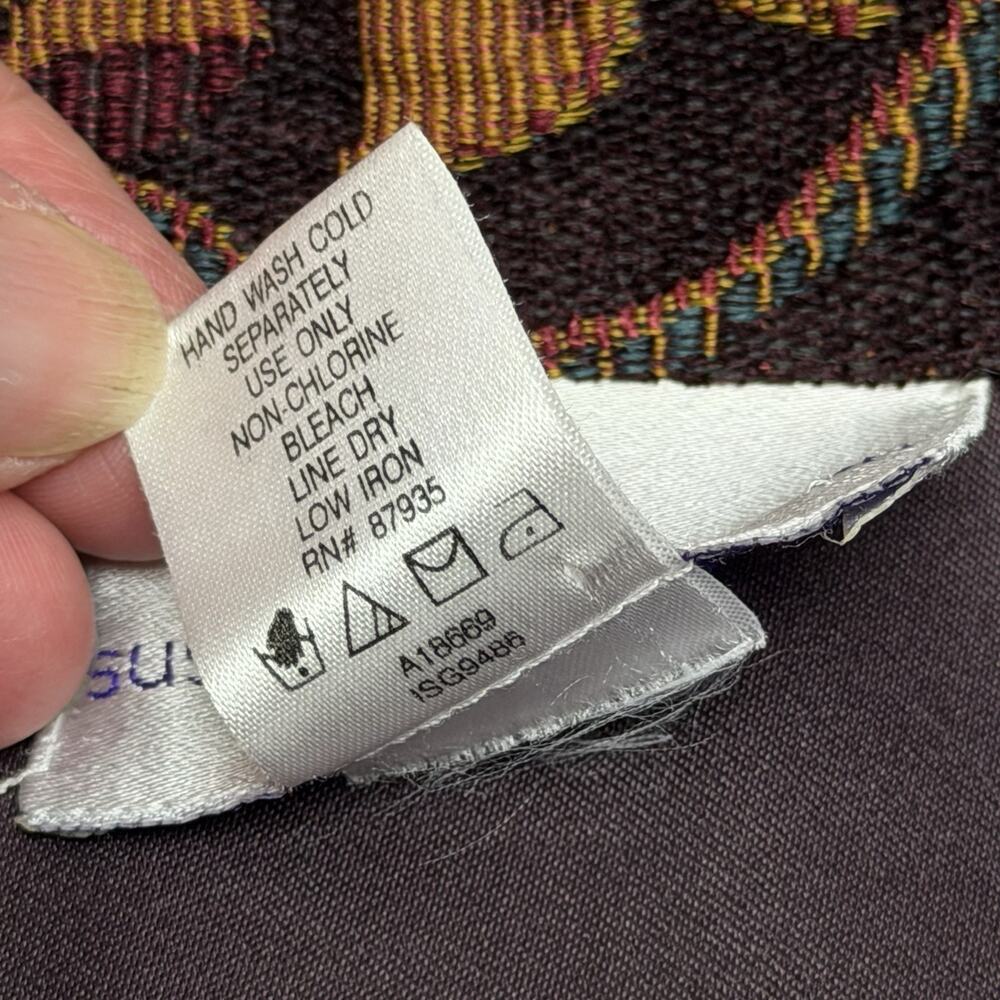 Susan Graver Jacket Large Purple Faux Suede Zip Front SW Tapestry Trim Stretch L - Picture 9 of 9